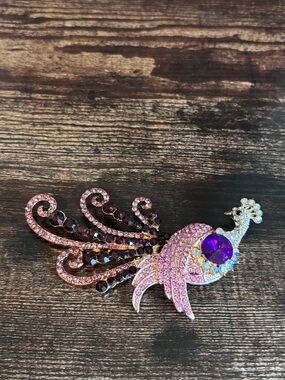 Pink and Purple Crystal Peacock Brooch - Women Jewelry Brooches‎